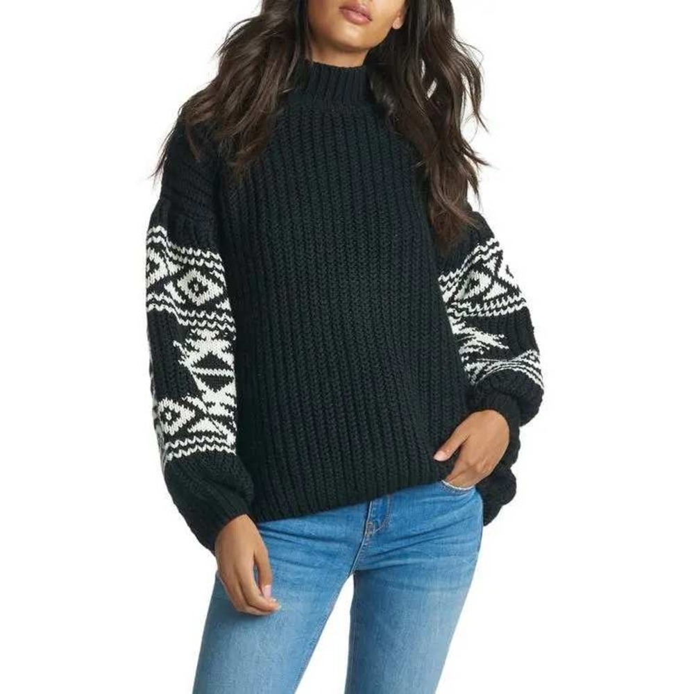 Sachin + Babi Griffin Tie Back Sweater Black White Chunky Oversized Size Small